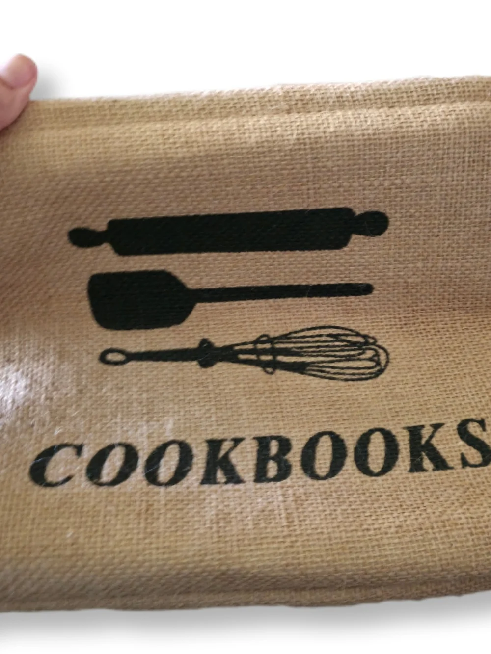 Cookbooks Burlap Storage Bin with Black Handles - Natural